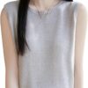 Women Thin Fine Spun Sleeveless T-Shirt O-Neck Solid Color Top Women' s Clothes Fashion Casual Sleeveless Sweater