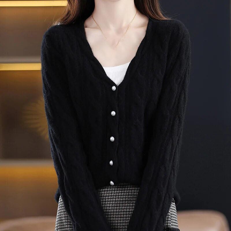 Women's Cardigan Black Knit Ladies Knitwears Sweaters Clothing Spring Cashmere Coats Autumn Jacket Tops - Image 5