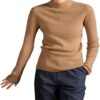 Women's Cashmere Mock Neck Pullovers Basic Slim Long Sleeve Sweater Cashmere Clothing Bottoming Tops