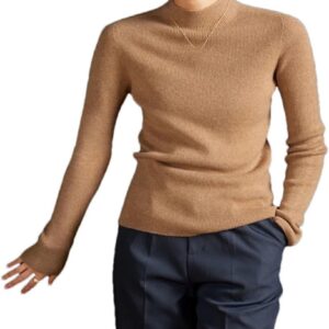 Women's Cashmere Mock Neck Pullovers Basic Slim Long Sleeve Sweater Cashmere Clothing Bottoming Tops