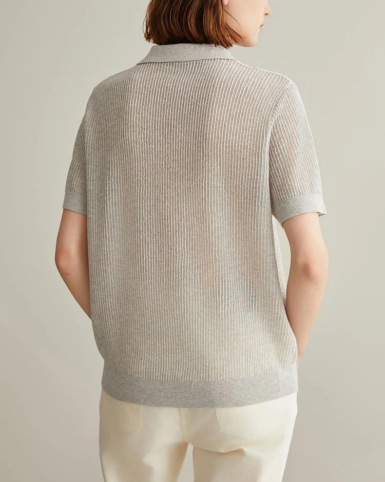 Women's Clothing Fashion Ladies Knitted Pullover Silk Polo Shirts Sweaters - Image 7