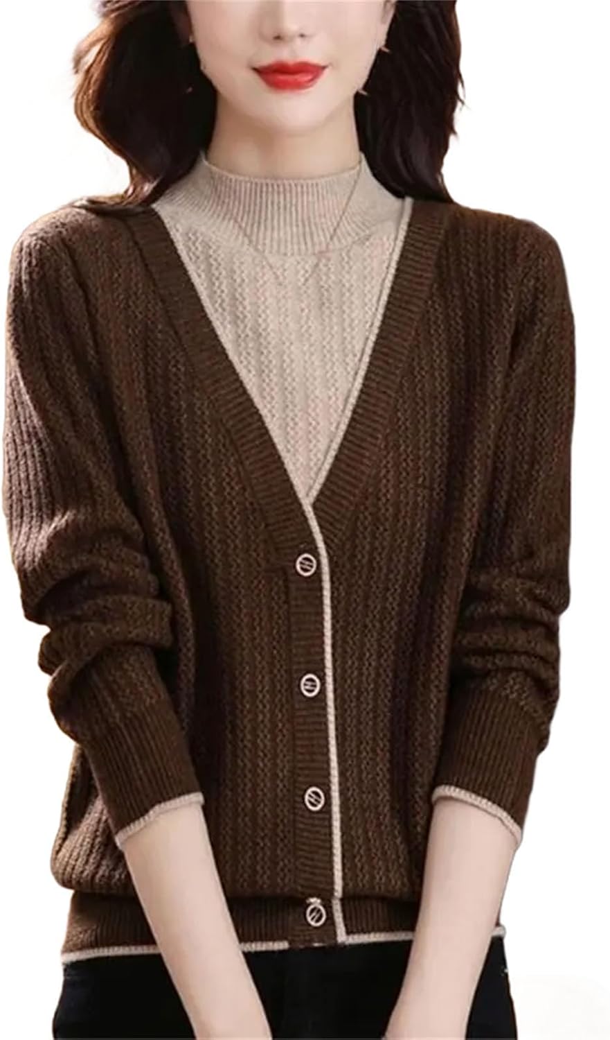 Women's Fashion Half High Collar Long Sleeve Sweater Clothes Elegant Knitwear