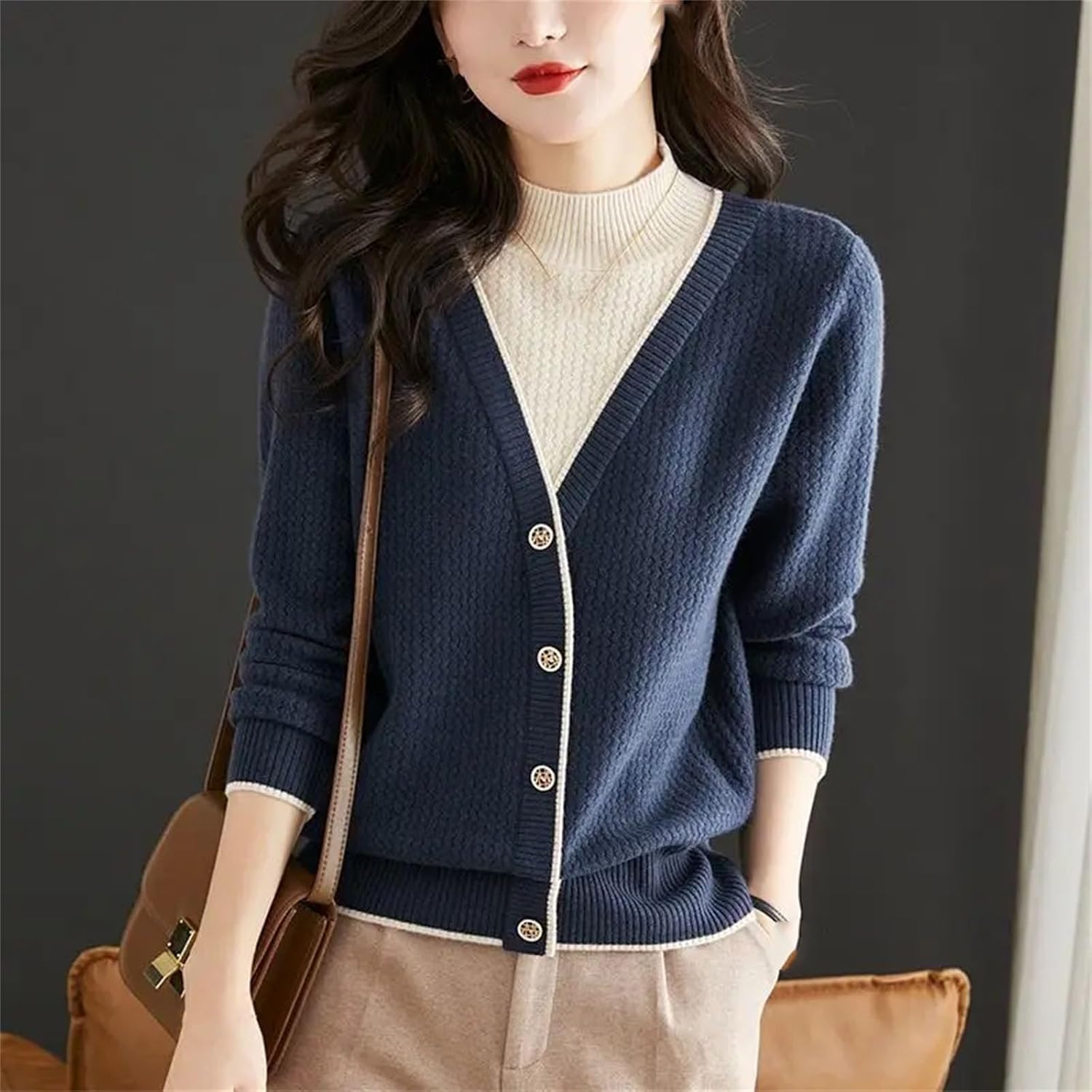 Women's Fashion Half High Collar Long Sleeve Sweater Clothes Elegant Knitwear - Image 2