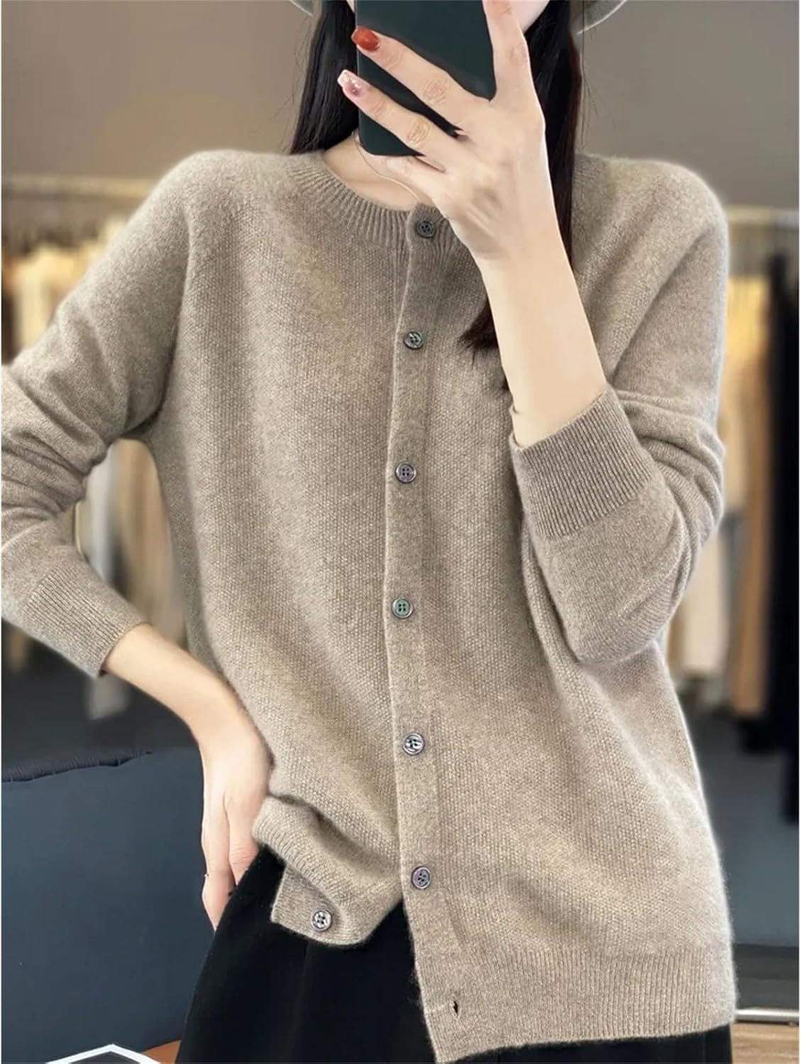 Womens Fashion Merino Wool Sweater Knitted Cashmere Cardigan Basic Knitwear Fashion Spring O-Neck Clothing Tops - Image 3