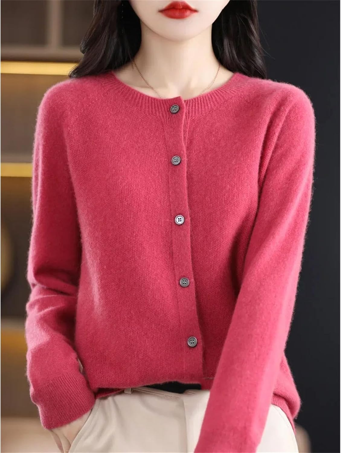 Womens Fashion Merino Wool Sweater Knitted Cashmere Cardigan Basic Knitwear Fashion Spring O-Neck Clothing Tops - Image 2
