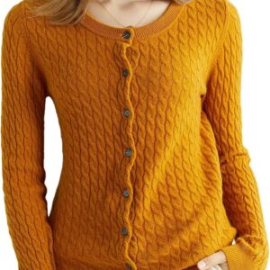 Women's Knitted Cashmere and Merino Wool Cardigan Sweater - Coat Long Sleeve Top Fashion Jacket for Winter Clothes Female