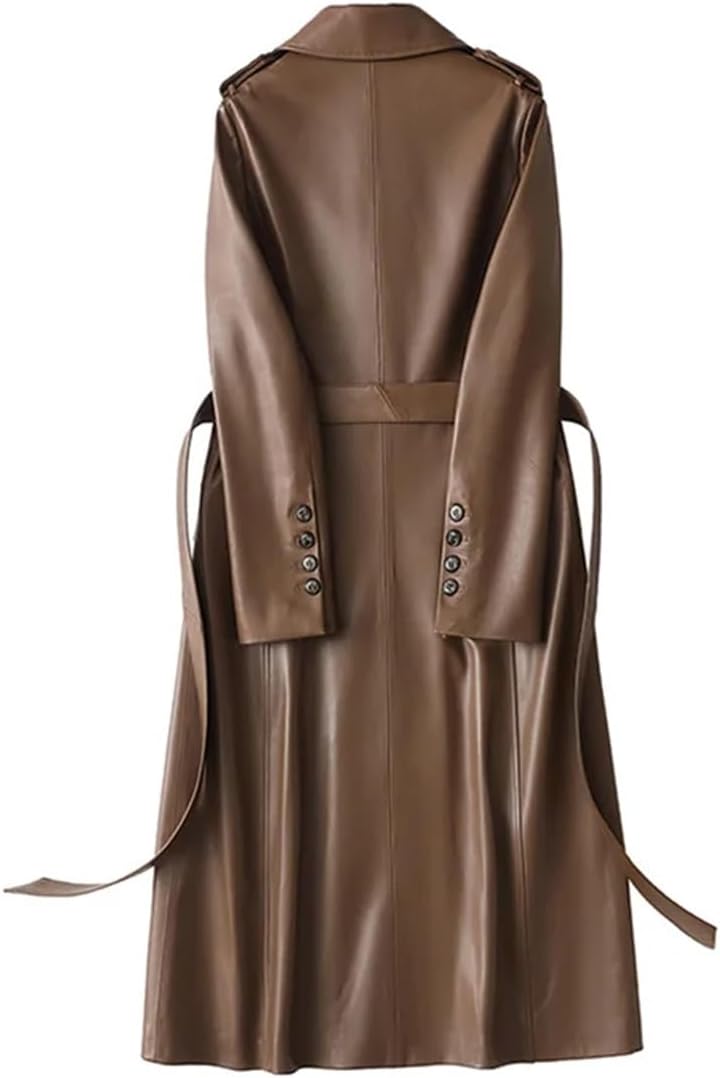 Women's Leather Trench Coat Fashion Street Genuine Leather Jacket Long Full Sleeve Women's Clothing - Image 3