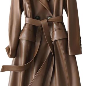 Women's Leather Trench Coat Fashion Street Genuine Leather Jacket Long Full Sleeve Women's Clothing