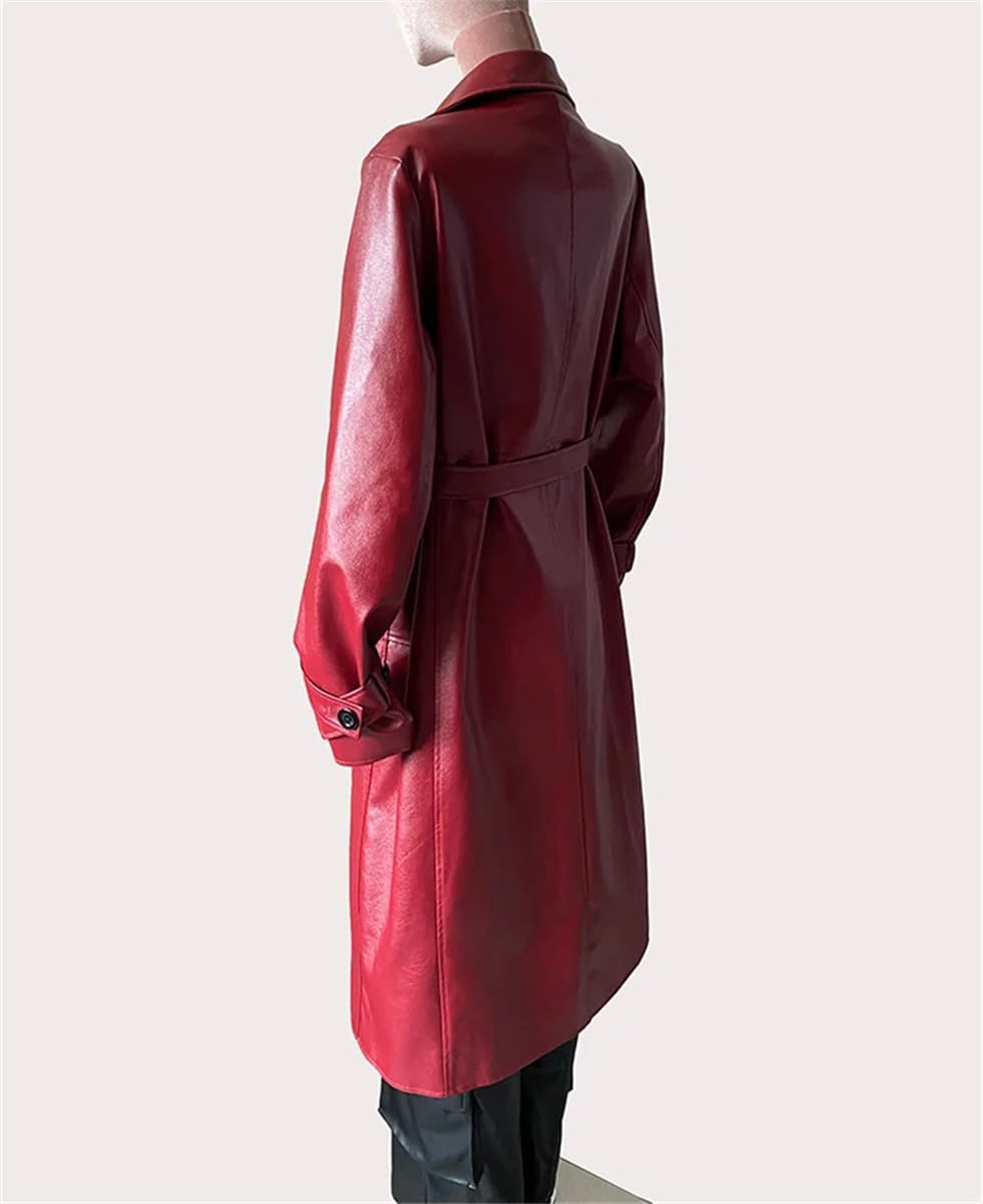 Women's Long Waterproof PU Leather Windbreaker Belt Double Breasted Fashion Luxury Clothing - Image 3