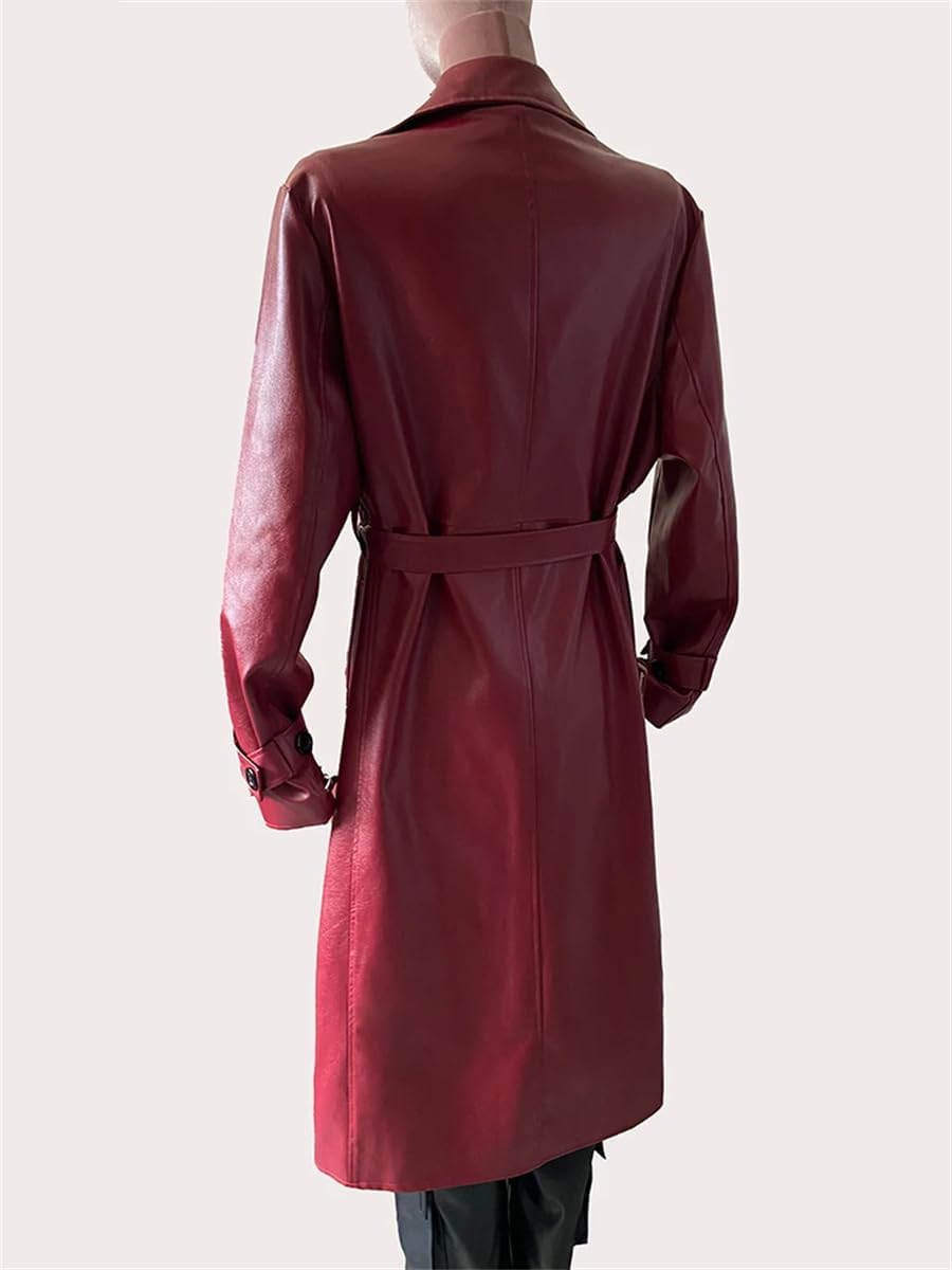 Women's Long Waterproof PU Leather Windbreaker Belt Double Breasted Fashion Luxury Clothing - Image 4