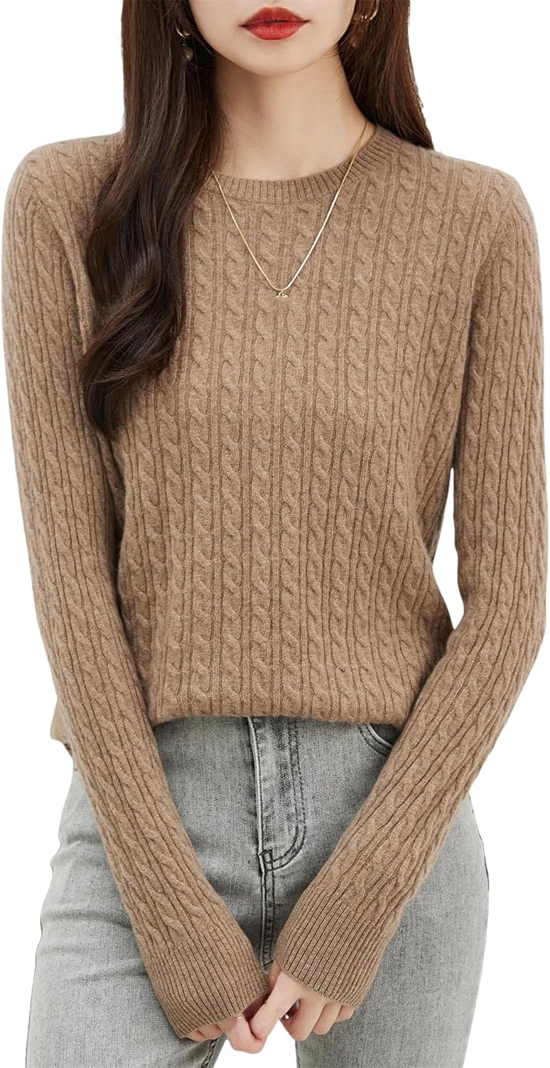 Women's Loose Wool Sweater Crew Neck Warm Pullover Long Sleeve Knit Women Clothing