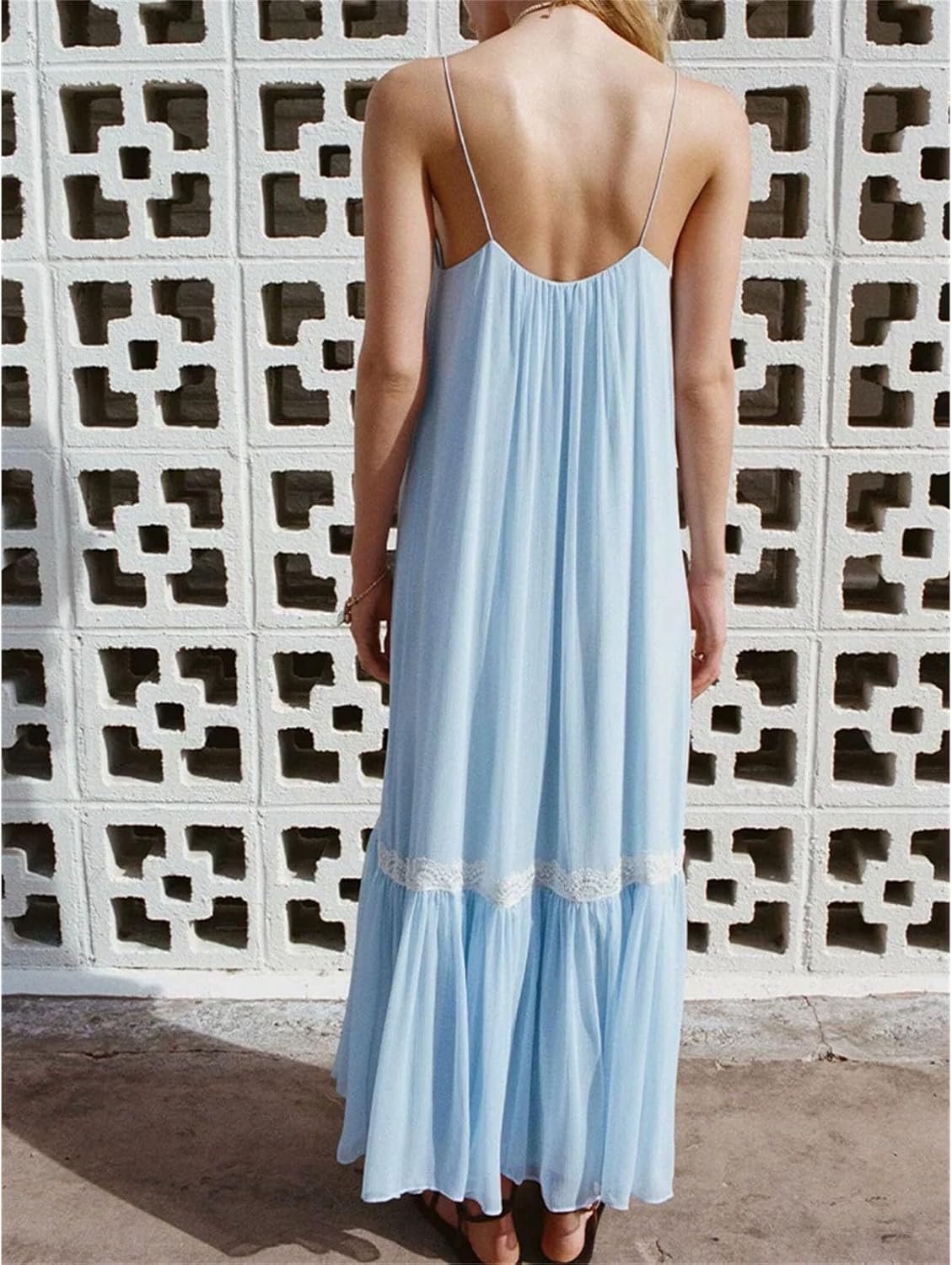 Women's Products Clothing Fashionable Lined V-Neck Thin Sling Drape Dress Spaghetti Strap Vestidos - Image 3