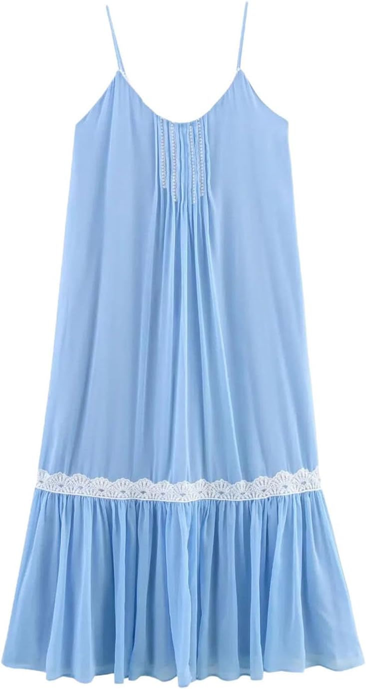 Women's Products Clothing Fashionable Lined V-Neck Thin Sling Drape Dress Spaghetti Strap Vestidos