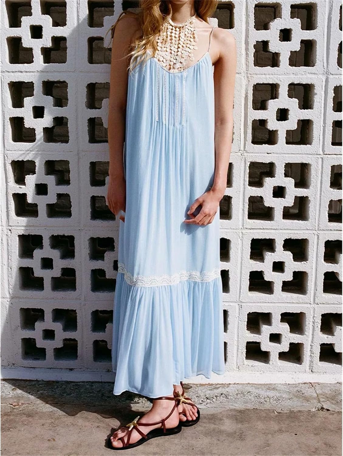 Women's Products Clothing Fashionable Lined V-Neck Thin Sling Drape Dress Spaghetti Strap Vestidos - Image 2