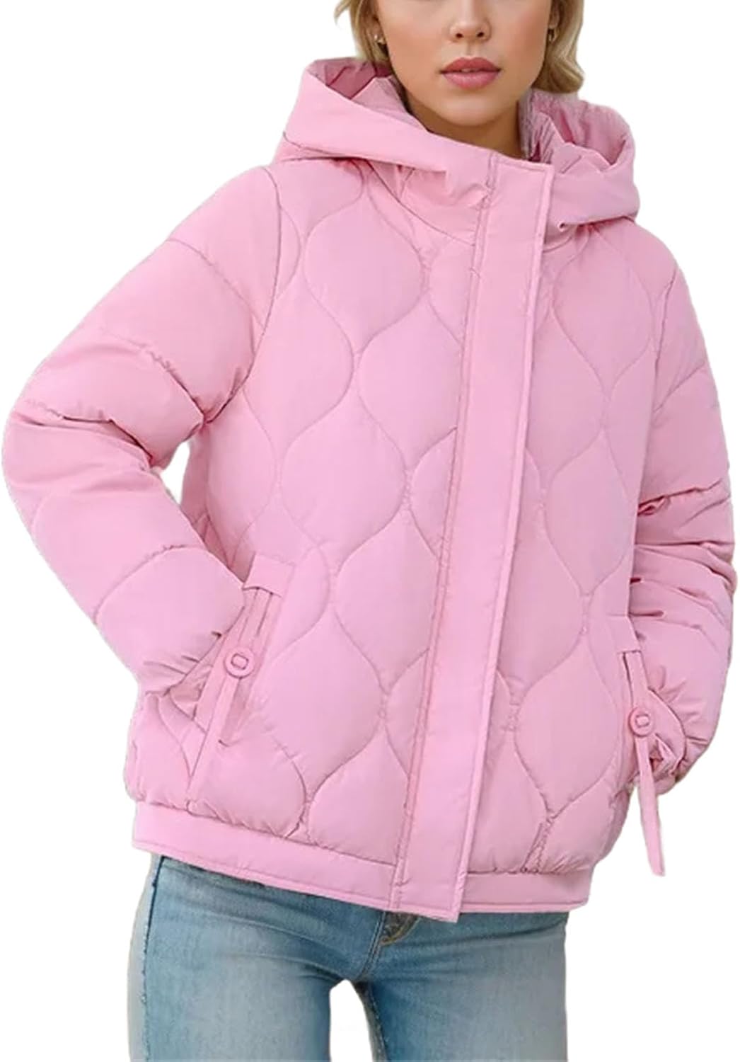Women's Puffer Jacket Fashionable Padded Clothes Hooded Lattice Thickened Warm Padded Jacket Coat - Image 10