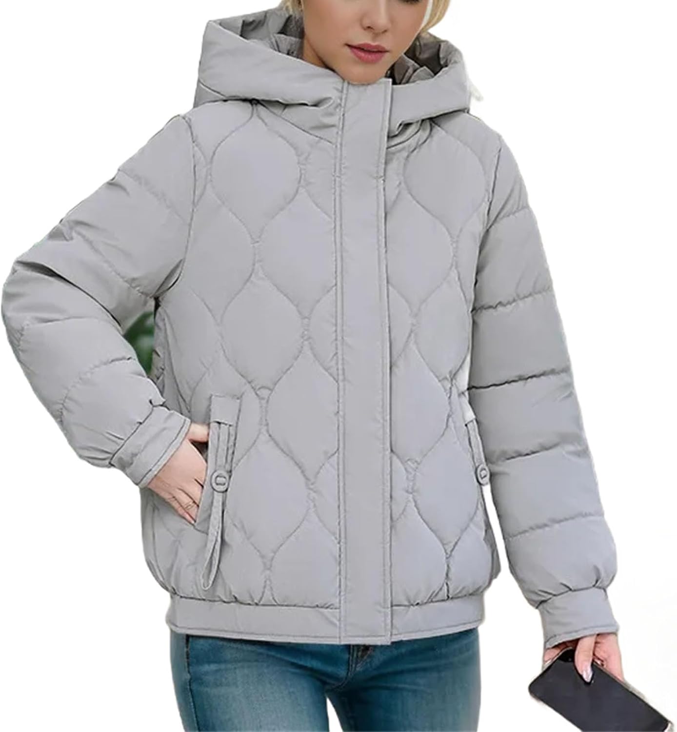 Women's Puffer Jacket Fashionable Padded Clothes Hooded Lattice Thickened Warm Padded Jacket Coat - Image 11