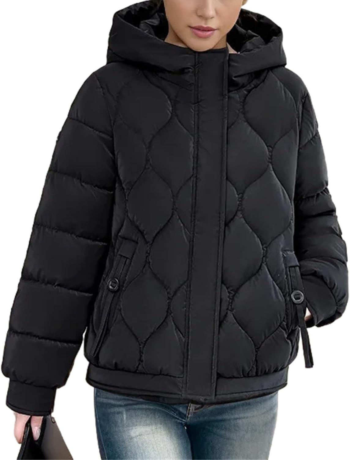 Women's Puffer Jacket Fashionable Padded Clothes Hooded Lattice Thickened Warm Padded Jacket Coat - Image 8