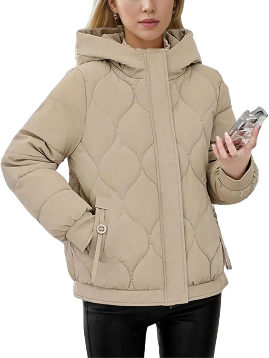 Women's Puffer Jacket Fashionable Padded Clothes Hooded Lattice Thickened Warm Padded Jacket Coat - Image 7