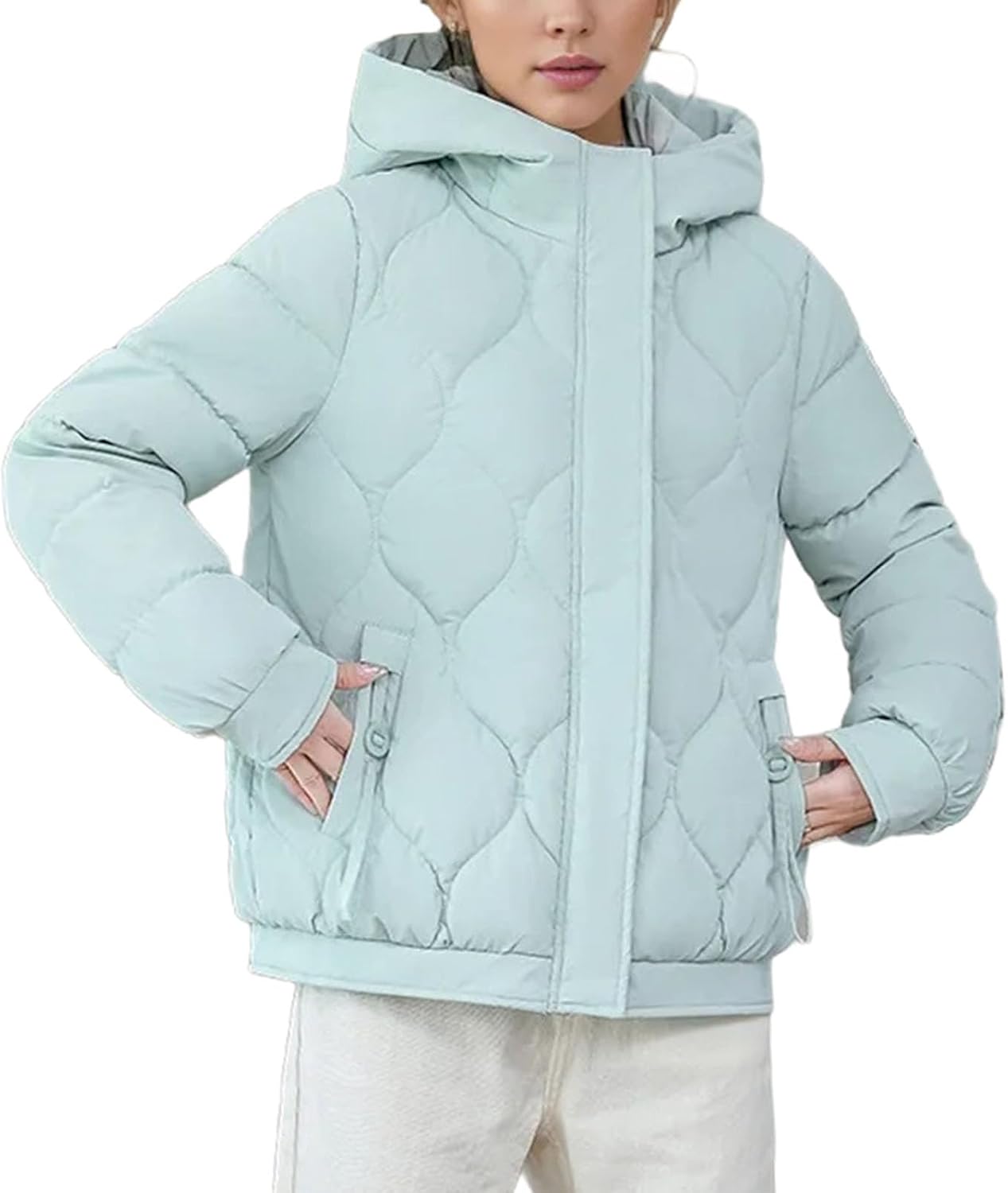 Women's Puffer Jacket Fashionable Padded Clothes Hooded Lattice Thickened Warm Padded Jacket Coat - Image 9