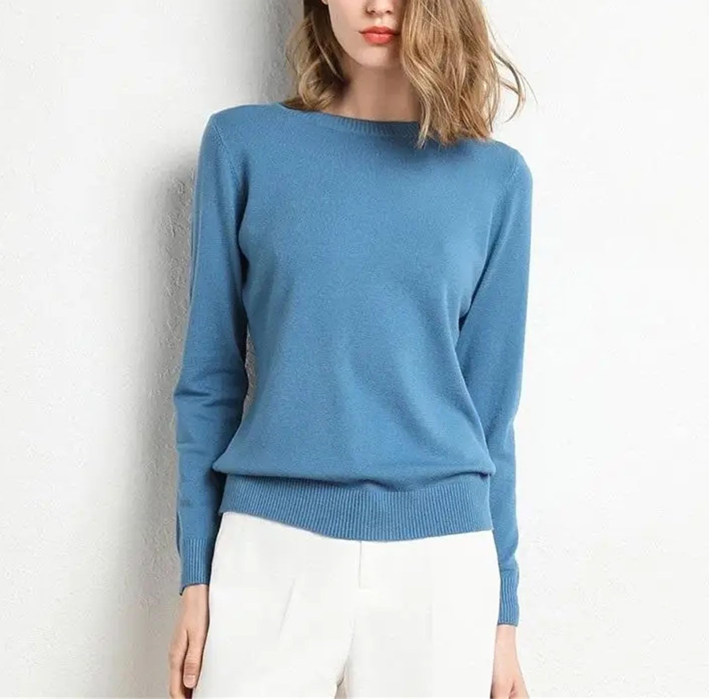 Women's Sweater Cotton Soft Knit Pullover Sweaters Long Sleeve Knitwear Slim Solid Color Fashion Bottoming Clothing - Image 2