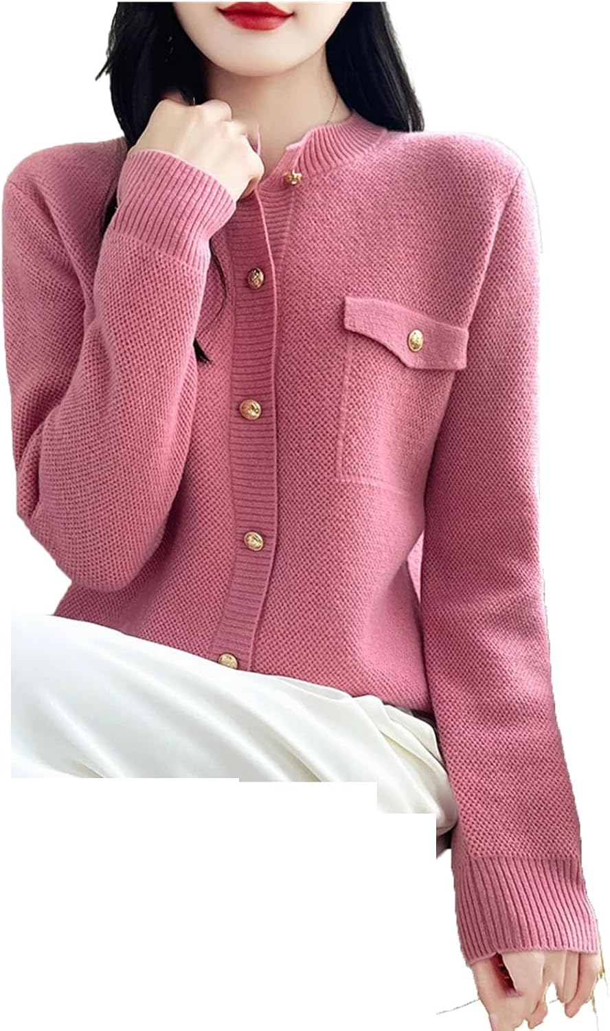 Women's Sweater Spring Coat Round Neck Knit Cardigan Loose Large Size Top Long Sleeved Female Clothing - Image 8