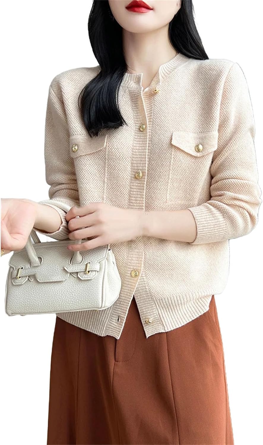 Women's Sweater Spring Coat Round Neck Knit Cardigan Loose Large Size Top Long Sleeved Female Clothing