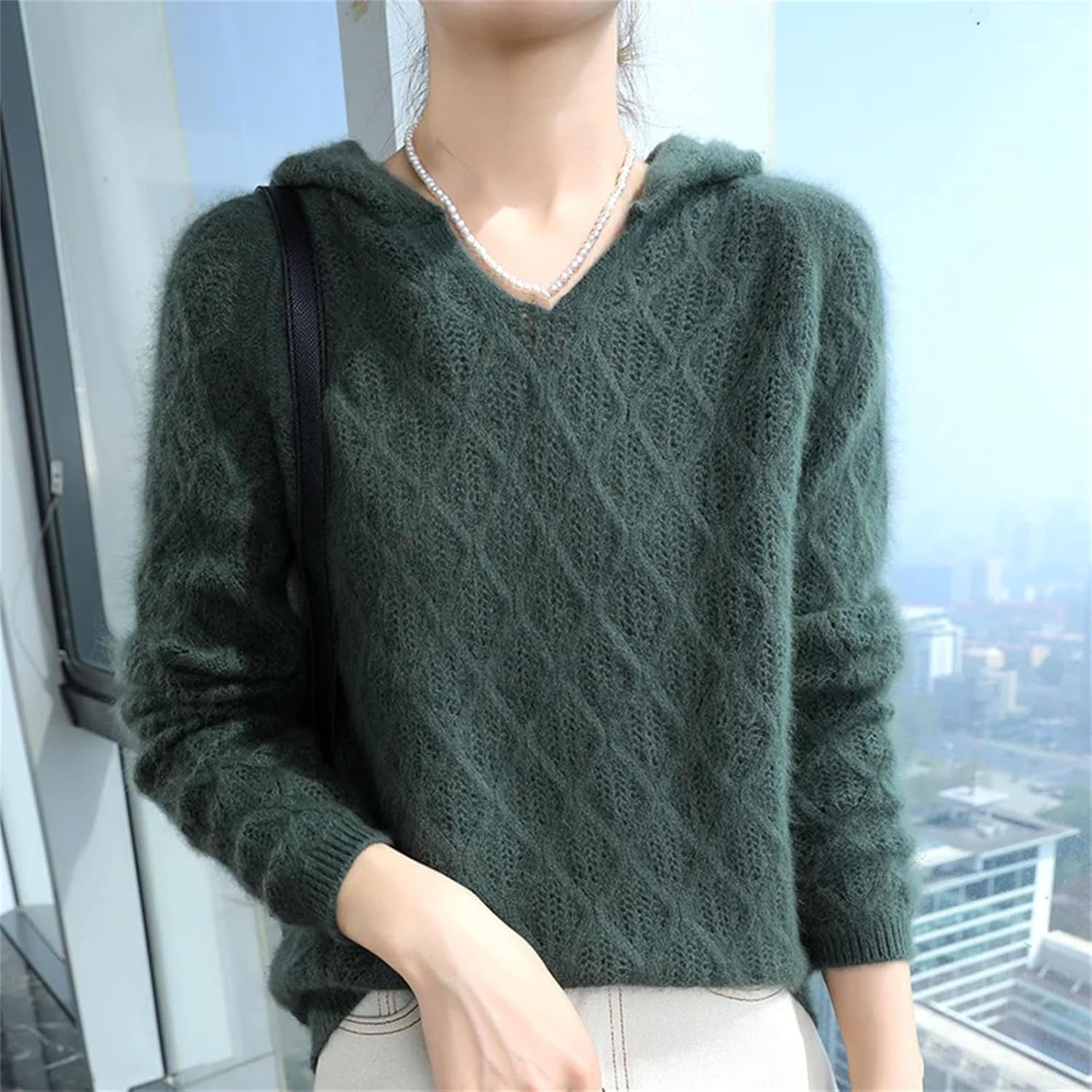 Women's Thick Clothing Fashion Cashmere Hooded Long Sleeve Pullover Knitwear Basic Top - Image 3