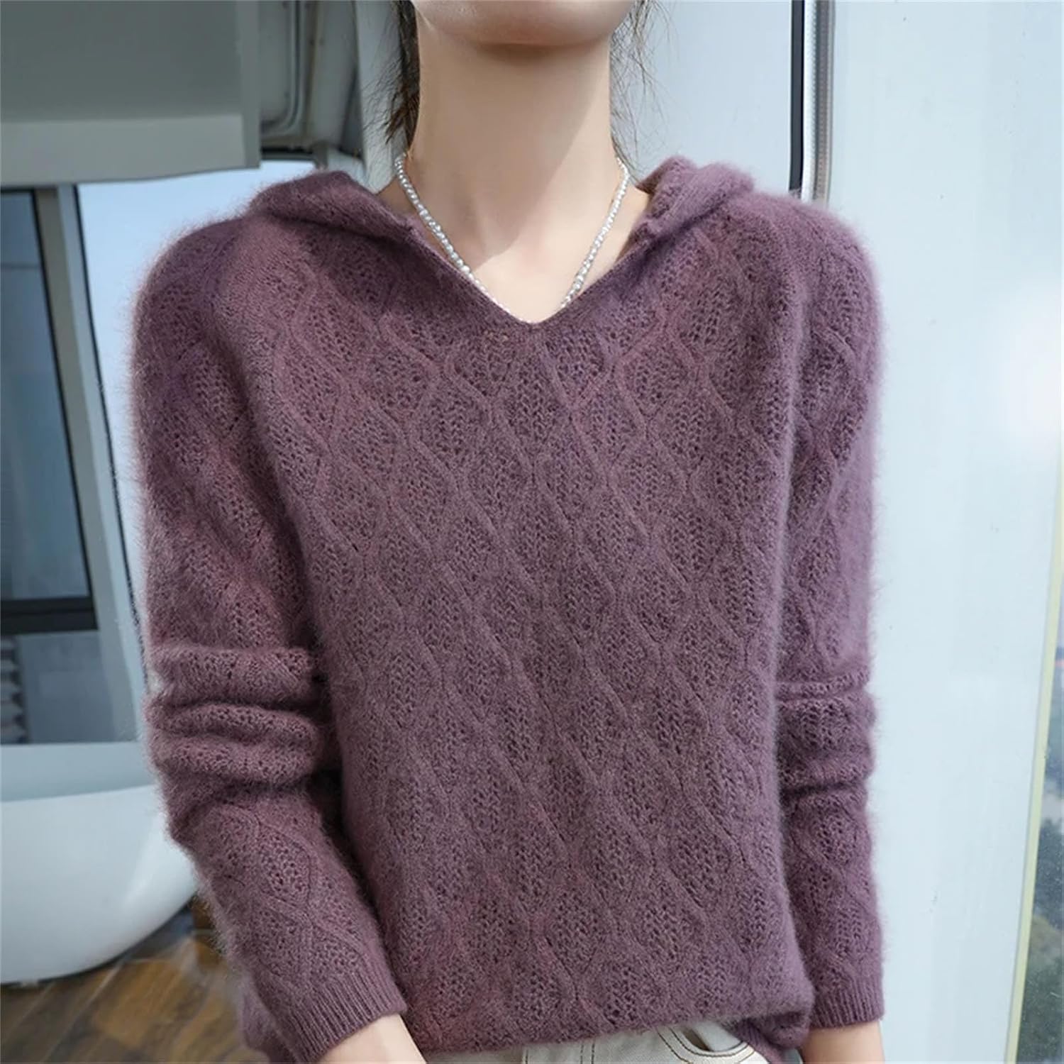 Women's Thick Clothing Fashion Cashmere Hooded Long Sleeve Pullover Knitwear Basic Top - Image 2
