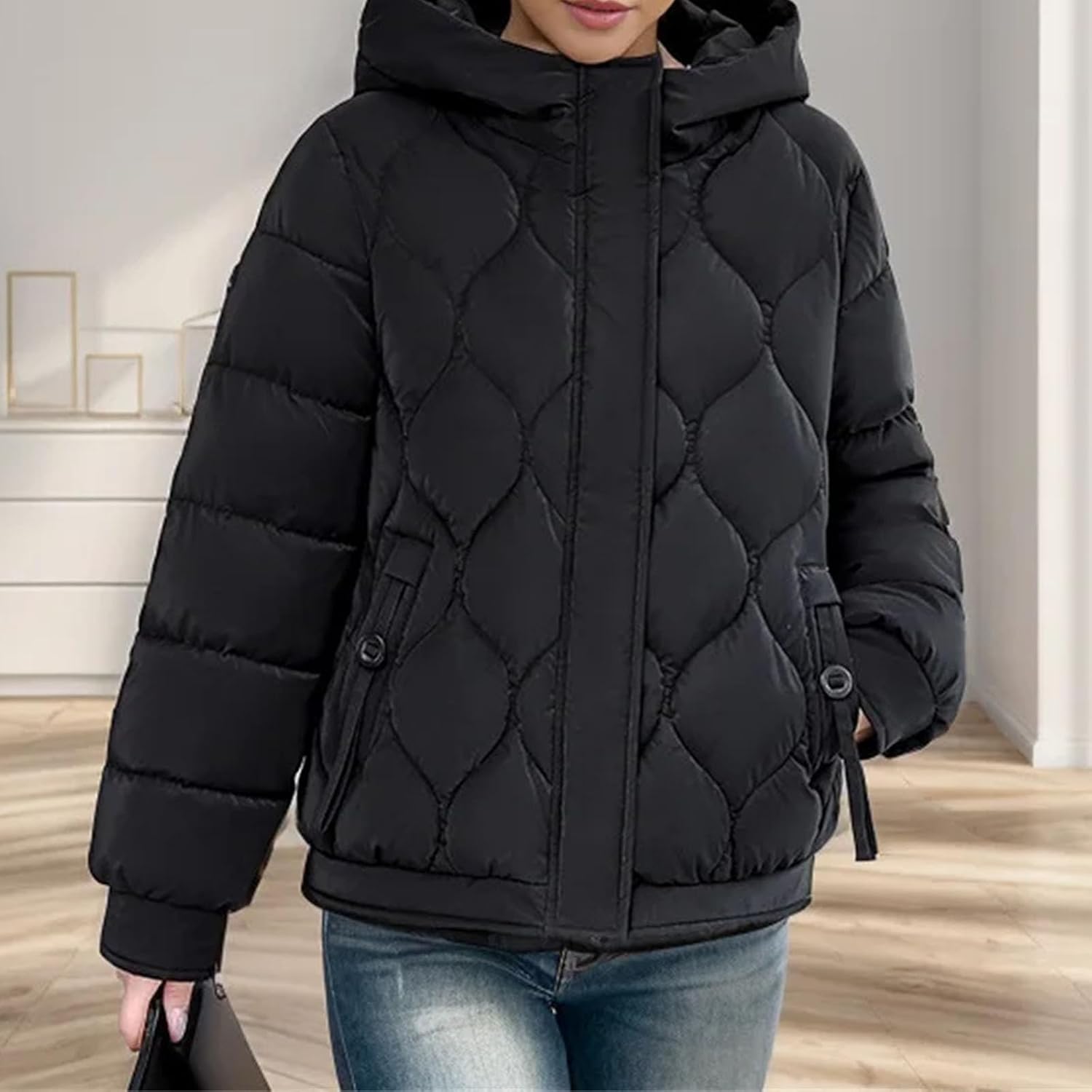 Women's Winter Puffer Fashionable High-Quality Padded Clothes Hooded Lattice Thickened Warm Padded jacketr Coat - Image 4
