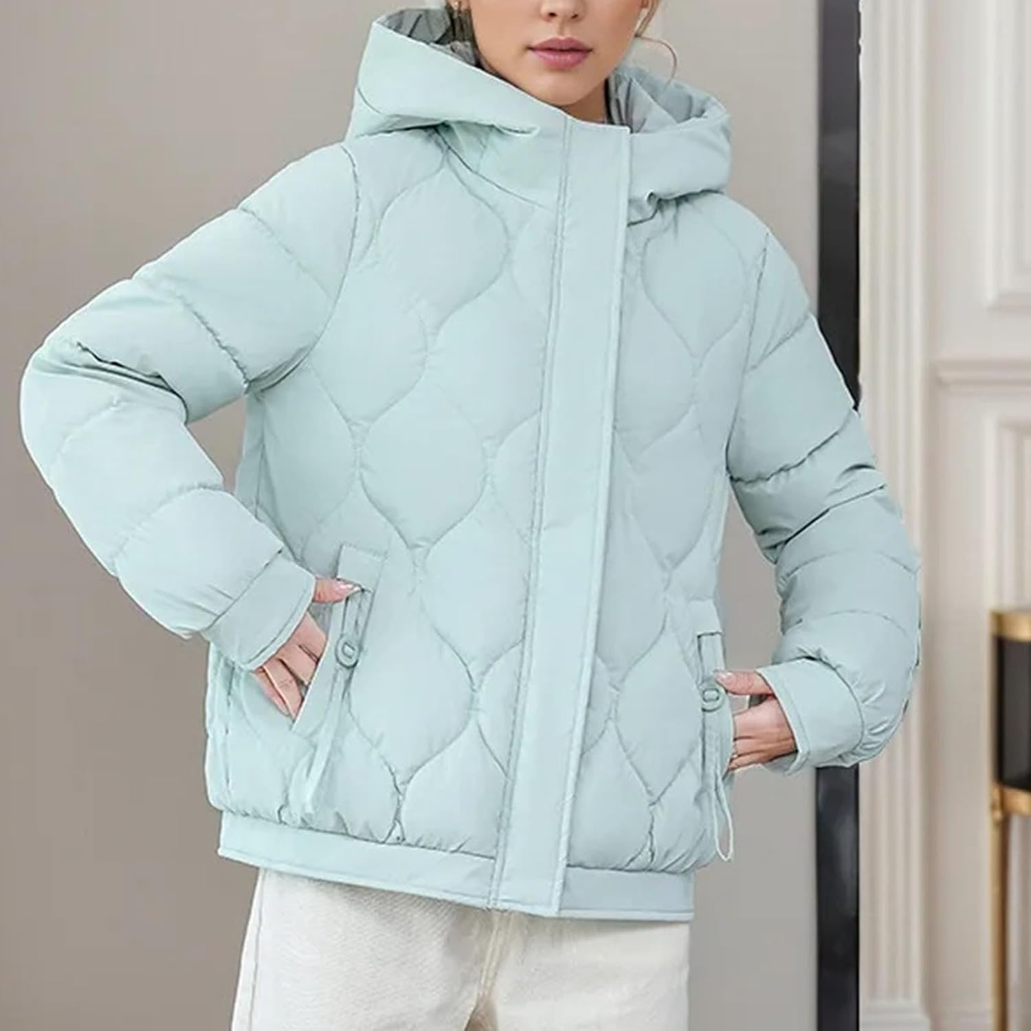 Women's Winter Puffer Fashionable High-Quality Padded Clothes Hooded Lattice Thickened Warm Padded jacketr Coat - Image 3