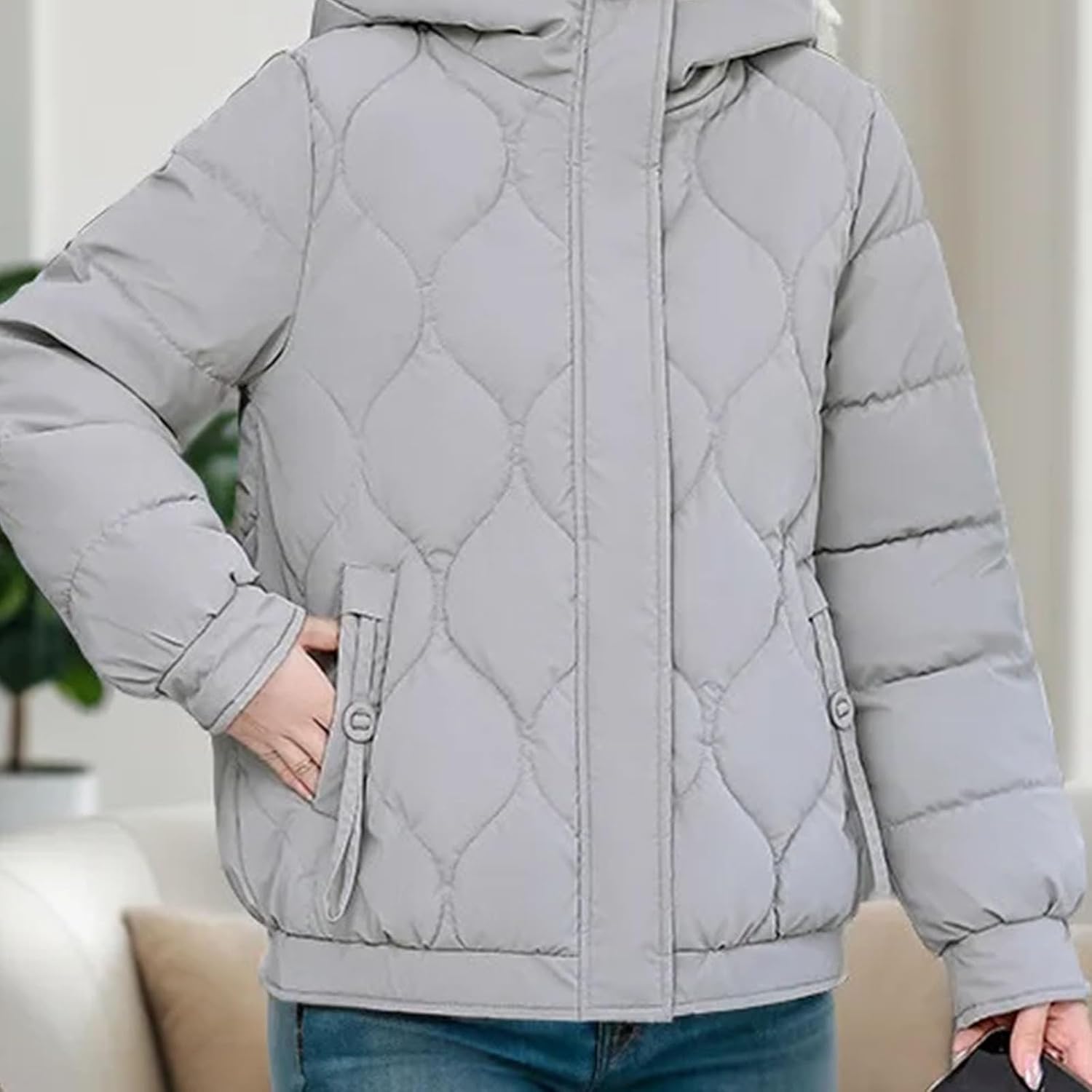 Women's Winter Puffer Fashionable High-Quality Padded Clothes Hooded Lattice Thickened Warm Padded jacketr Coat - Image 5