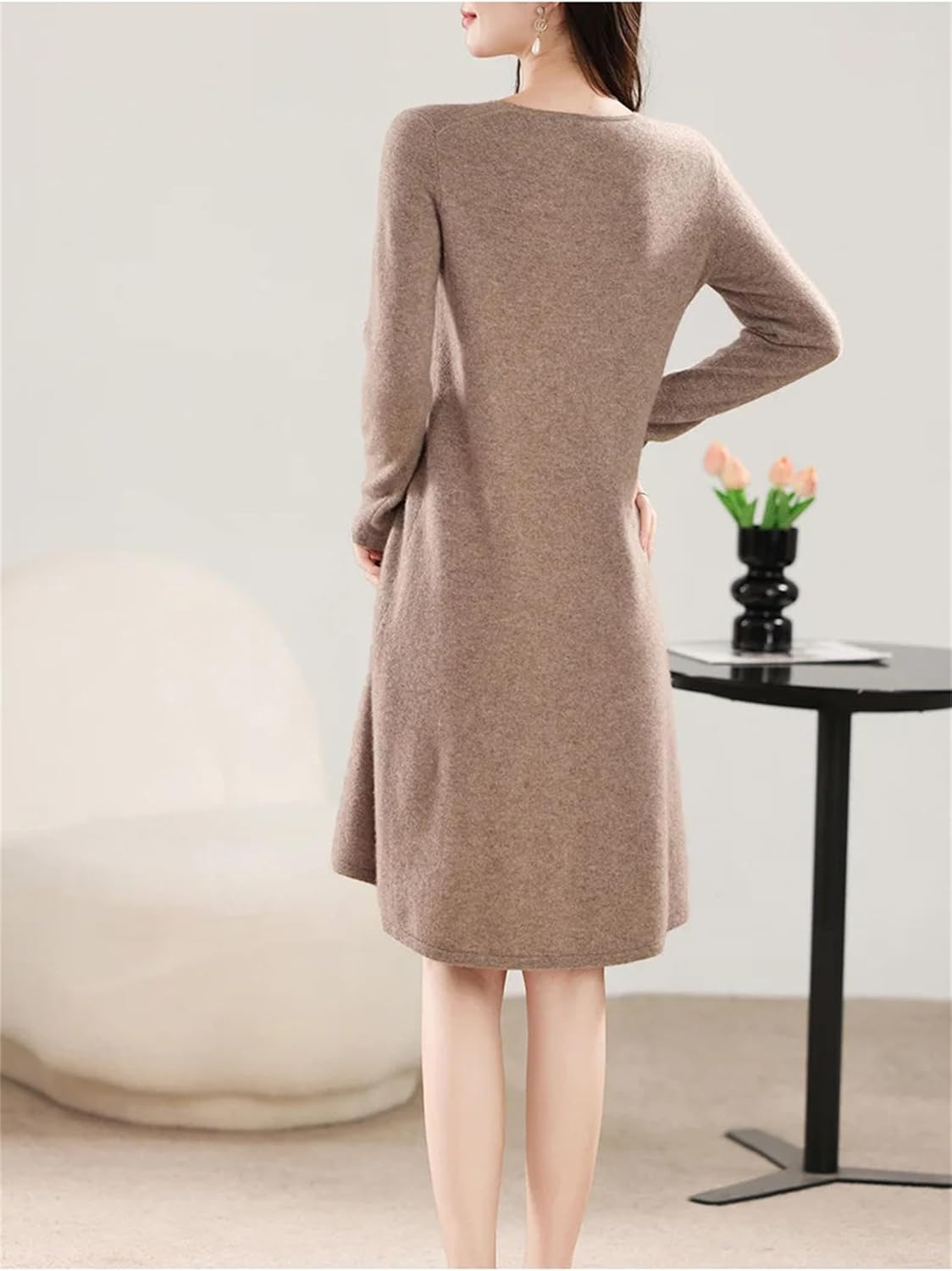 Women's Winter Wool Knitting Sweaters Dresses Fashion V-Neck Length Warm Dress Female Clothing - Image 2