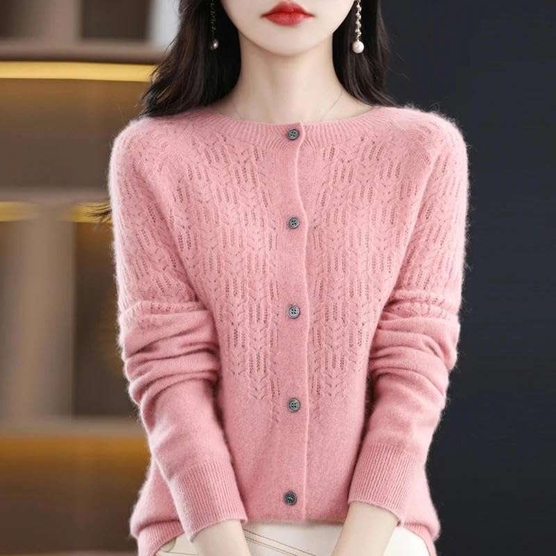 Women\u2019s Wool Cardigan Hollow Cashmere Sweater Female Clothing Top Bottoming Shirt - Image 3