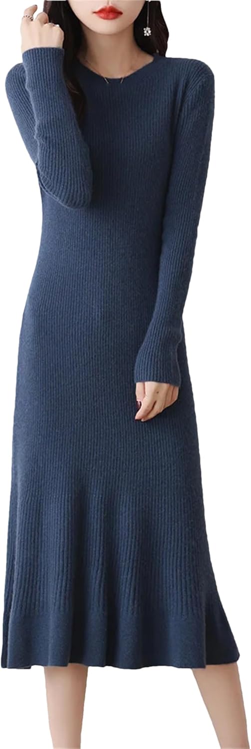 Wool Dresses for Women Winter Fashion Length-Keen Dress Female O-Neck Clothing - Image 12