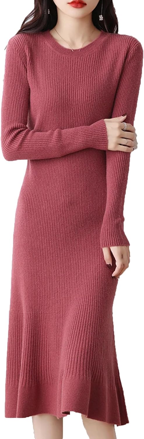 Wool Dresses for Women Winter Fashion Length-Keen Dress Female O-Neck Clothing - Image 11