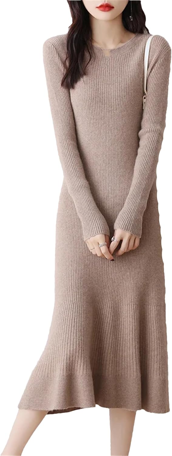 Wool Dresses for Women Winter Fashion Length-Keen Dress Female O-Neck Clothing - Image 8