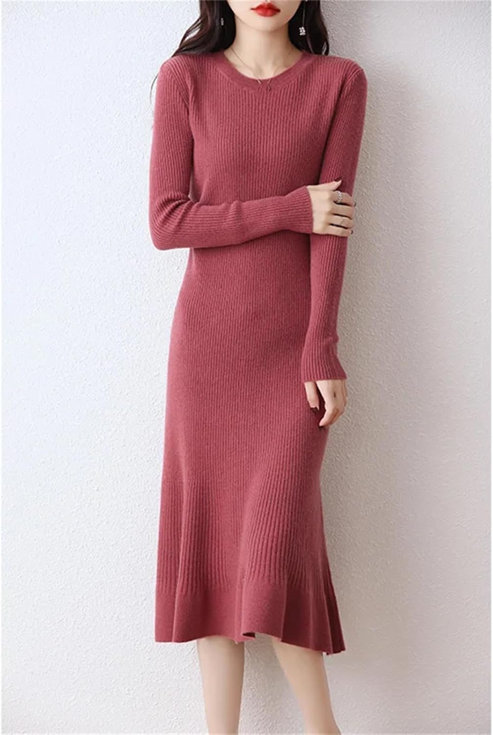 Wool Dresses for Women Winter Fashion Length-Keen Dress Female O-Neck Clothing - Image 7