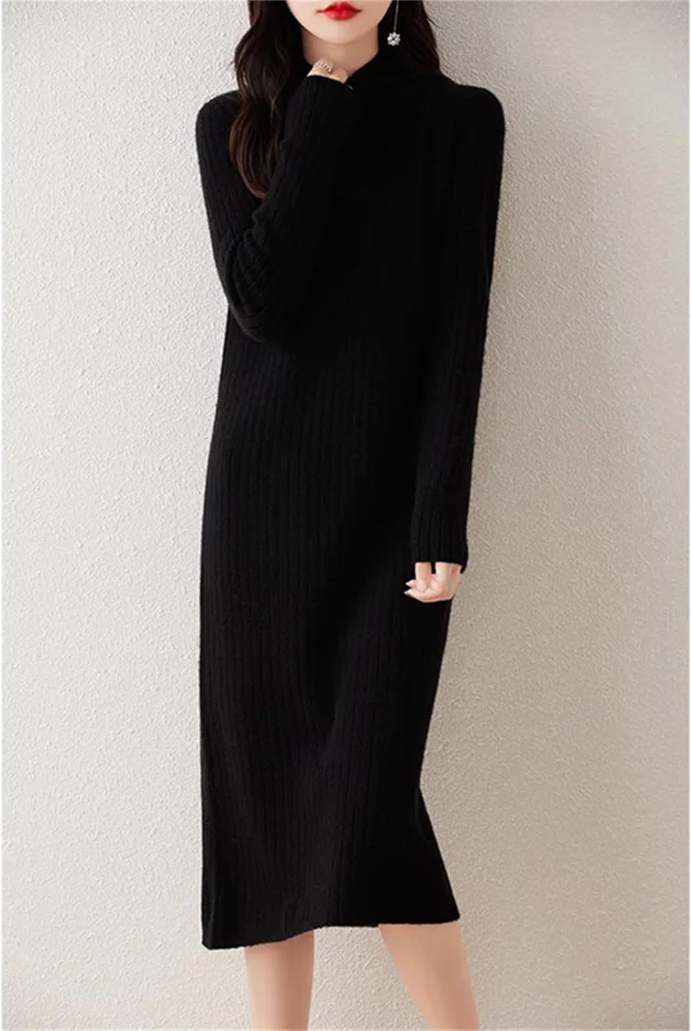 Wool Dresses for Women Winter Fashion Length-Keen Dress Female O-Neck Clothing - Image 4