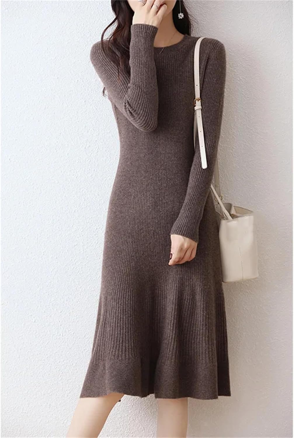 Wool Dresses for Women Winter Fashion Length-Keen Dress Female O-Neck Clothing - Image 3