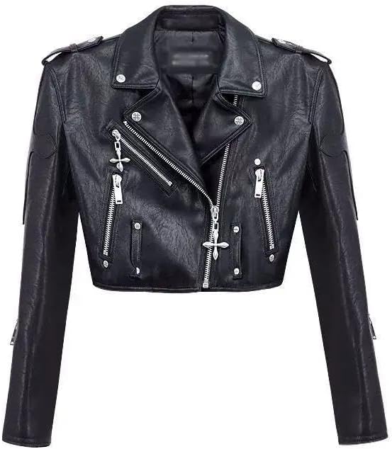 Xingfenly Spring And Autumn Women' Black Leather Coat Slim Short Jacket Female Clothing - Image 2