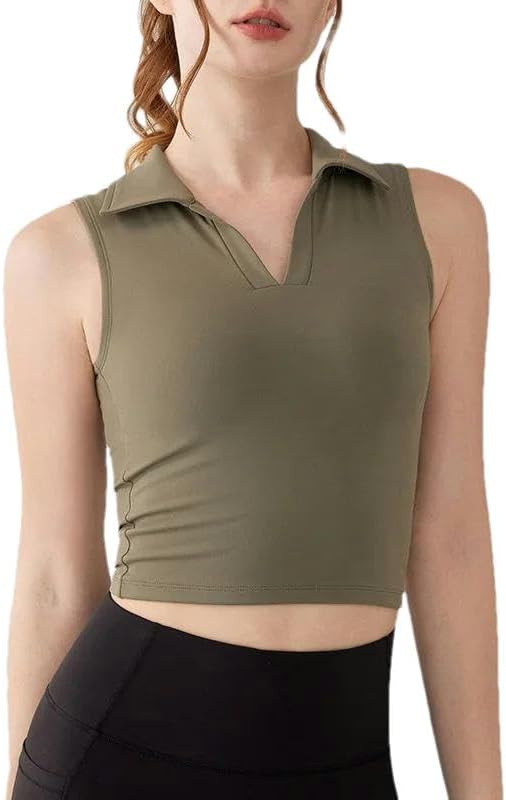 XZQYJKP Lapel Sleeveless Vest with Chest Pad Bottoming Sports Short Sleeve T-Shirt Beautiful Back Gym Clothing for Women - Image 3