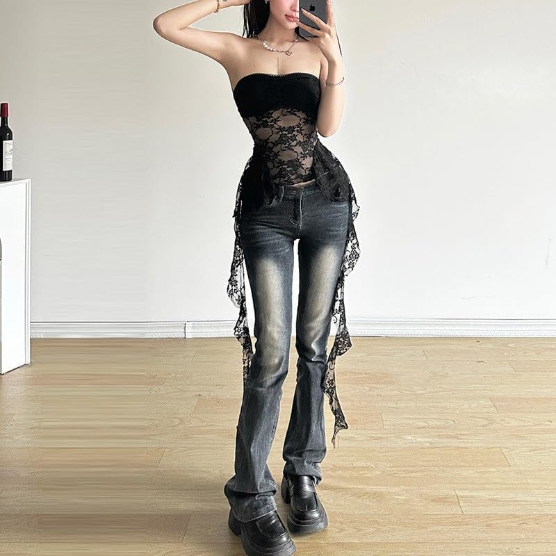 YMGSCC American Women's Clothing Fashion Sexy Lace Busty Mesh Navel Slim Vest - Image 6