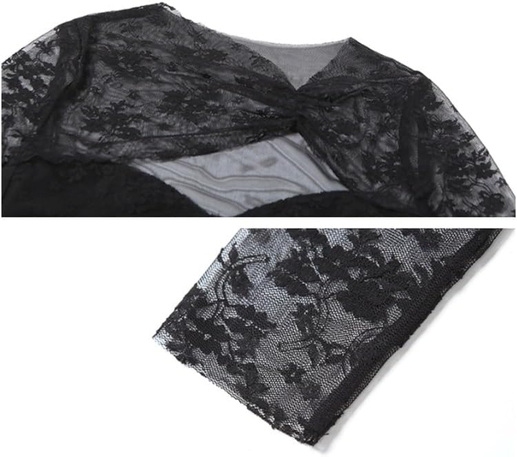 YMGSCC Fashion Sexy Round Neck Hollow T-Shirt Women's Mesh Top Lace Long Sleeve Shirt Slim Fit Clothing See-Through Shirt - Image 5