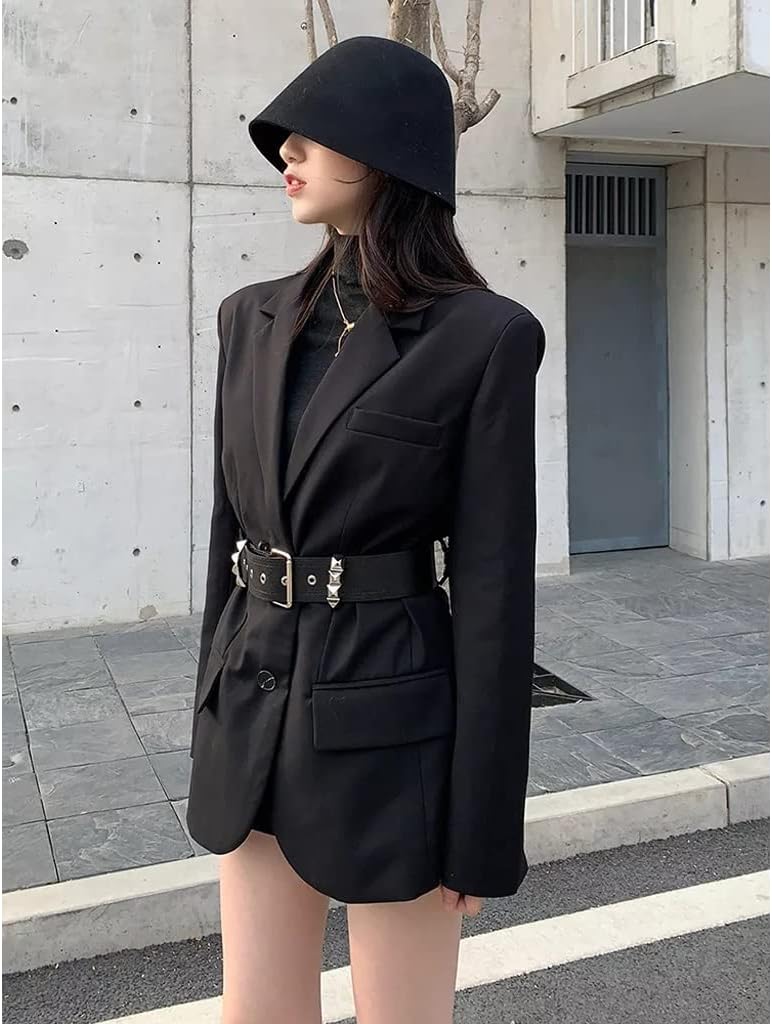 YWMLFZ Black Blazers for Women Notched Collar Long Sleeve with Sashes Solid Slim Female Fashion Clothing - Image 5
