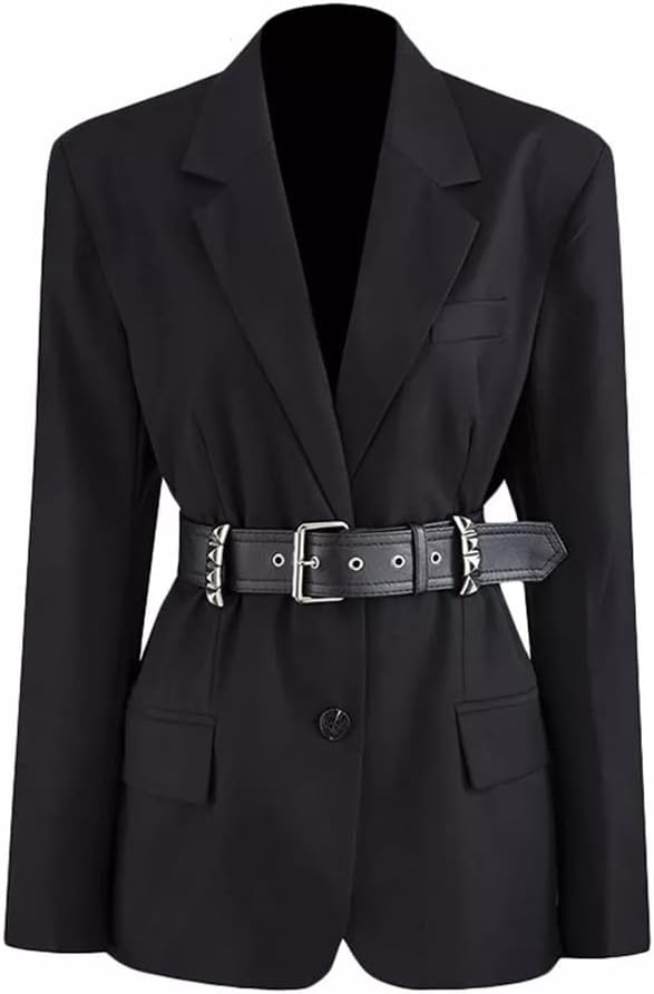 YWMLFZ Black Blazers for Women Notched Collar Long Sleeve with Sashes Solid Slim Female Fashion Clothing