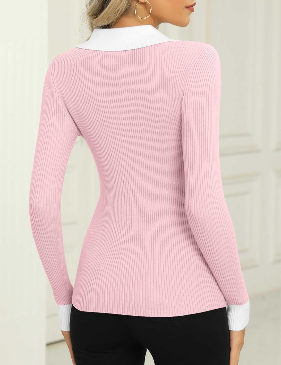 Zeagoo Womens 2025 Sweater Tops Long Sleeve V Neck Ribbed Knit Slim Fitted Casual Work Basic Shirts S-XXL - Image 3