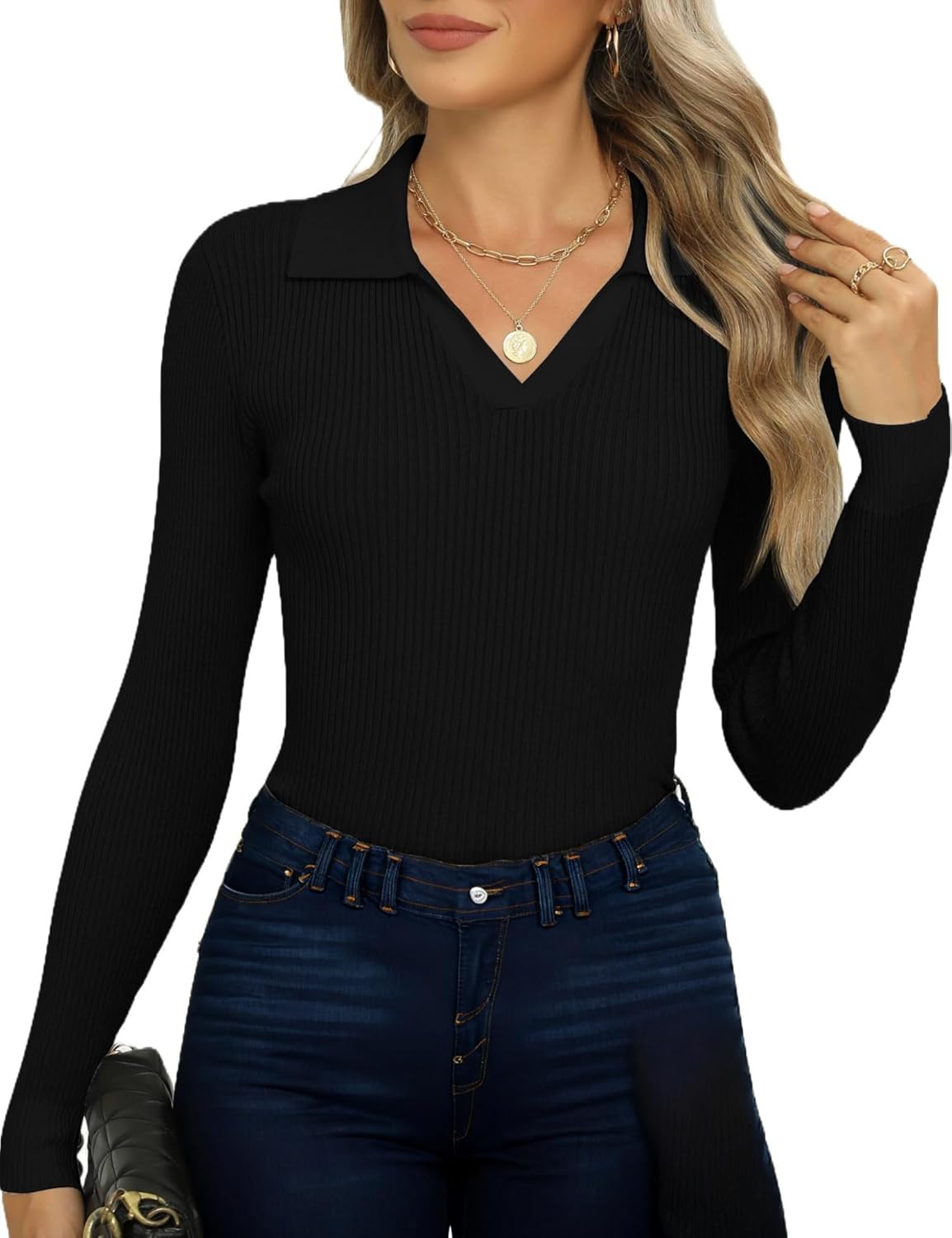 Zeagoo Womens 2025 Sweater Tops Long Sleeve V Neck Ribbed Knit Slim Fitted Casual Work Basic Shirts S-XXL - Image 18