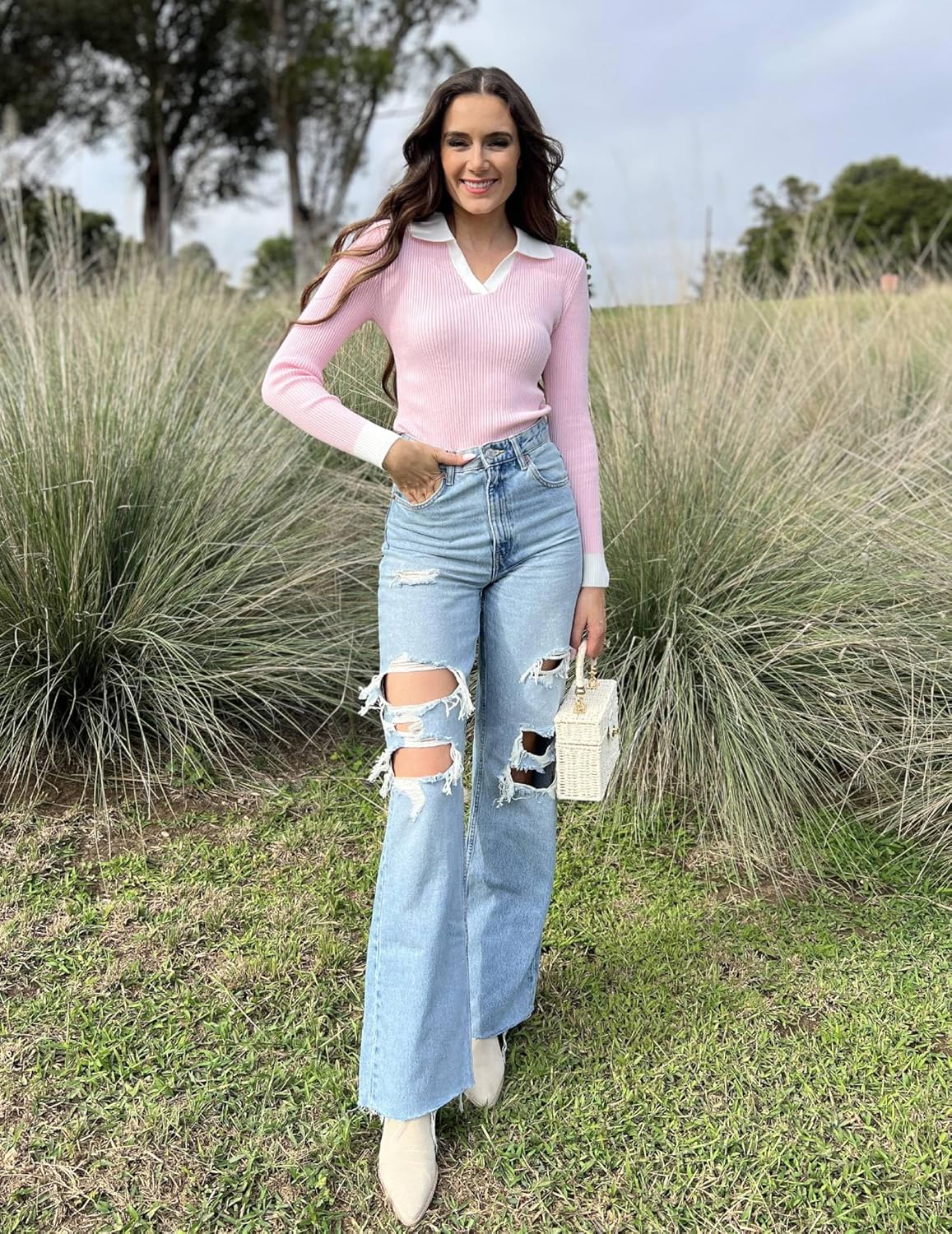 Zeagoo Womens 2025 Sweater Tops Long Sleeve V Neck Ribbed Knit Slim Fitted Casual Work Basic Shirts S-XXL - Image 5