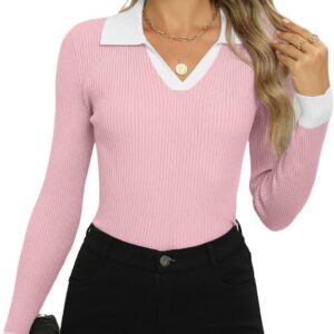 Zeagoo Womens 2025 Sweater Tops Long Sleeve V Neck Ribbed Knit Slim Fitted Casual Work Basic Shirts S-XXL