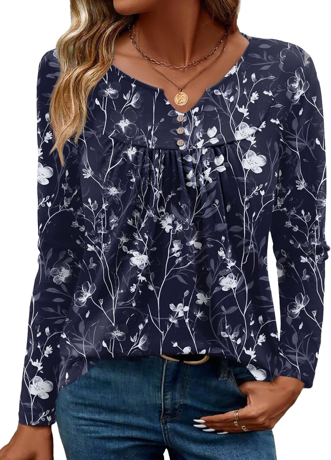 Zeagoo Womens Tops Long Sleeve Shirts 2025 V Neck Fall Blouses Dressy Casual Fashion Summer Work Tunic - Image 2